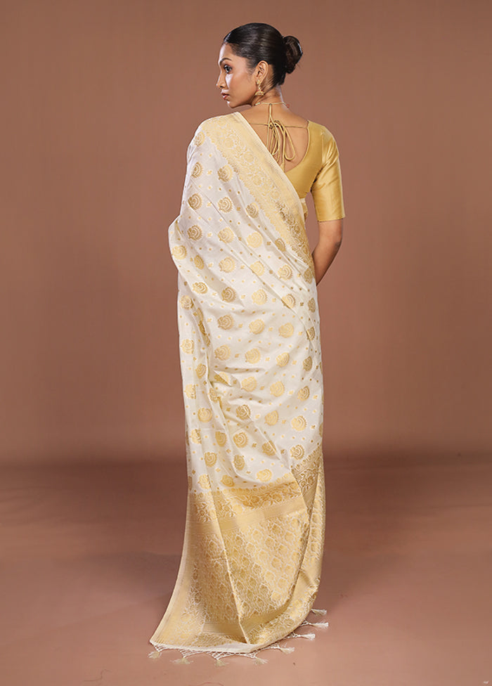 White Dupion Silk Saree With Blouse Piece
