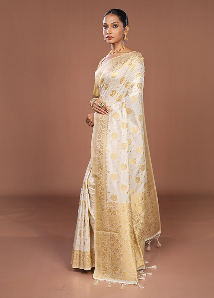 White Dupion Silk Saree With Blouse Piece