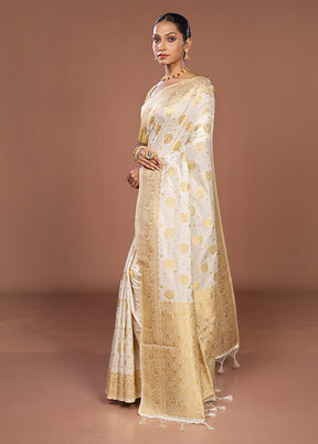 White Dupion Silk Saree With Blouse Piece