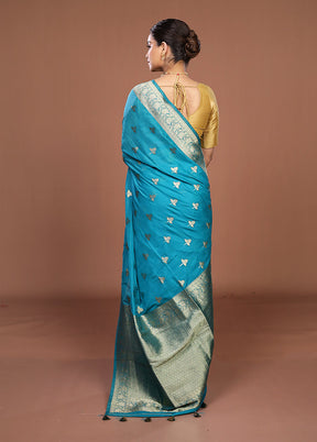 Blue Dupion Silk Saree With Blouse Piece