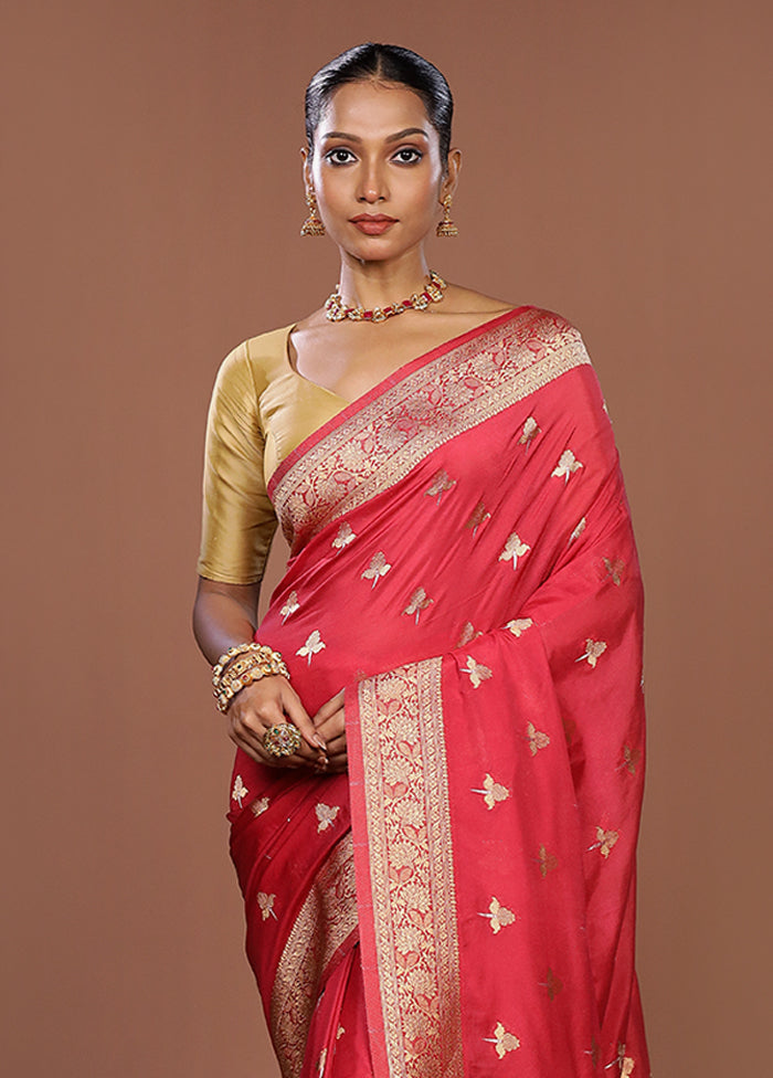 Pink Dupion Silk Saree With Blouse Piece