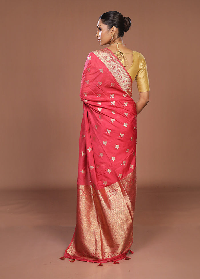Pink Dupion Silk Saree With Blouse Piece