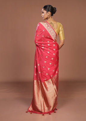 Pink Dupion Silk Saree With Blouse Piece