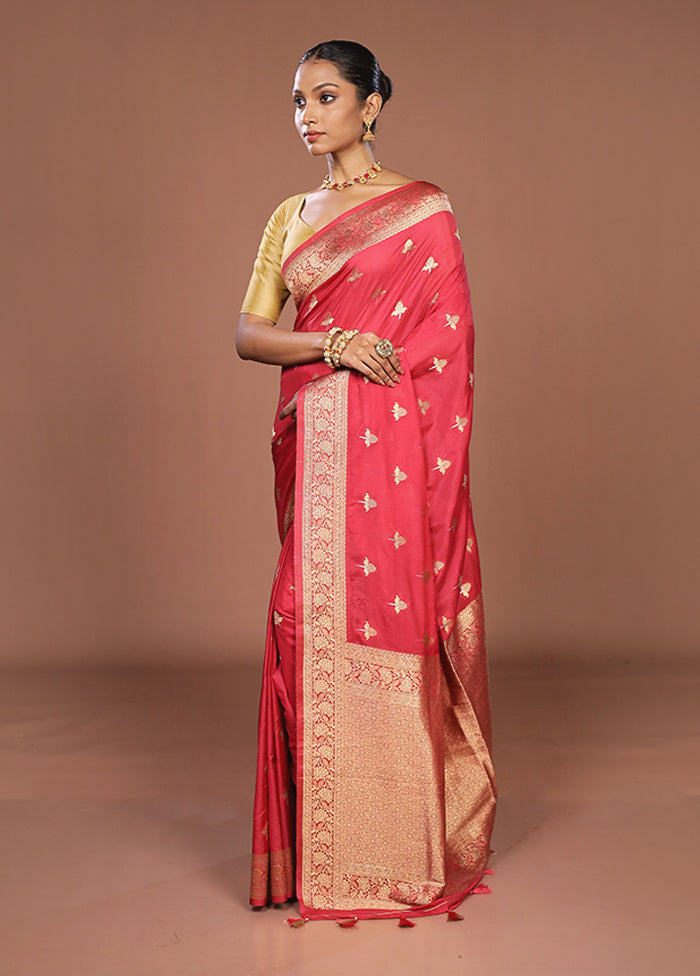 Pink Dupion Silk Saree With Blouse Piece