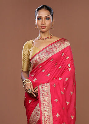 Pink Dupion Silk Saree With Blouse Piece