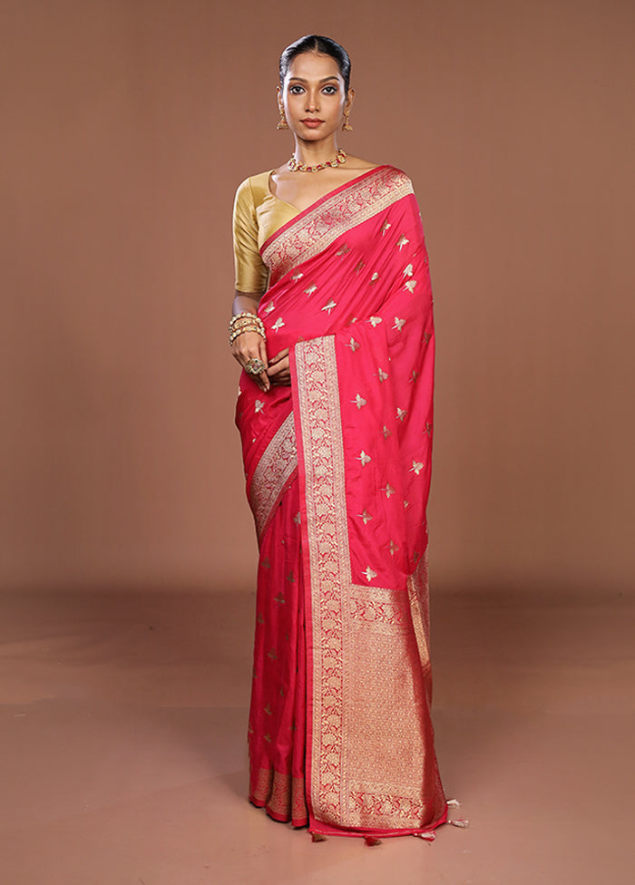 Pink Dupion Silk Saree With Blouse Piece