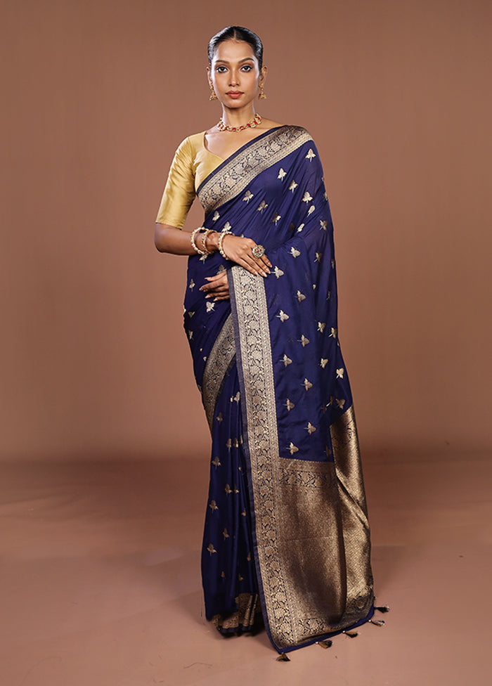 Blue Dupion Silk Saree With Blouse Piece