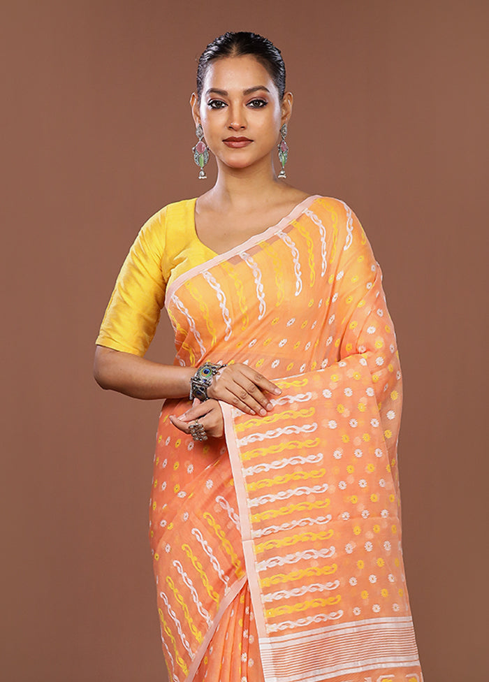 Orange Jamdani Cotton Saree Without Blouse Piece