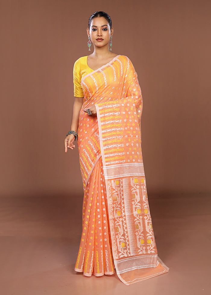 Orange Jamdani Cotton Saree Without Blouse Piece