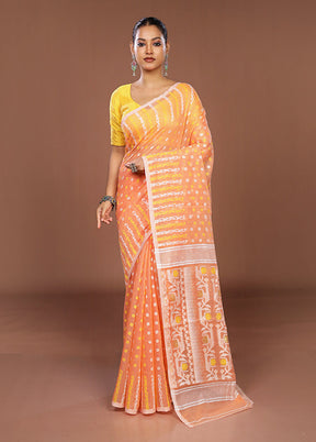 Orange Jamdani Cotton Saree Without Blouse Piece