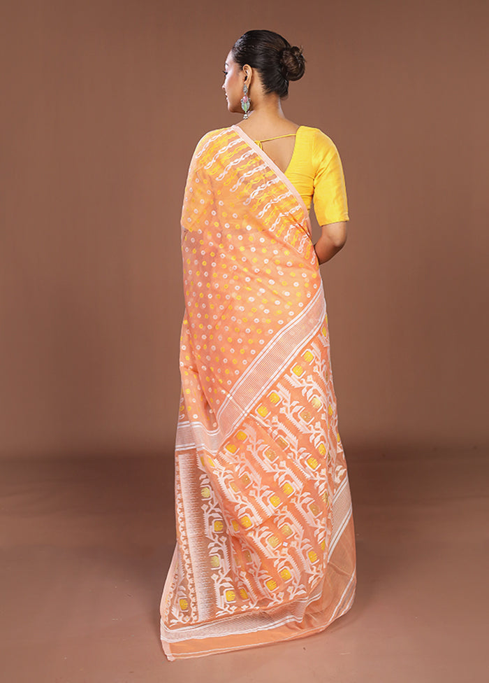 Orange Jamdani Cotton Saree Without Blouse Piece