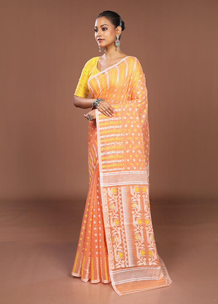 Orange Jamdani Cotton Saree Without Blouse Piece