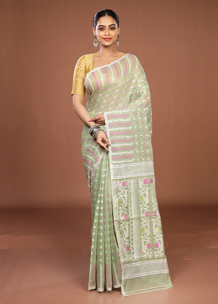 Green Jamdani Cotton Saree Without Blouse Piece
