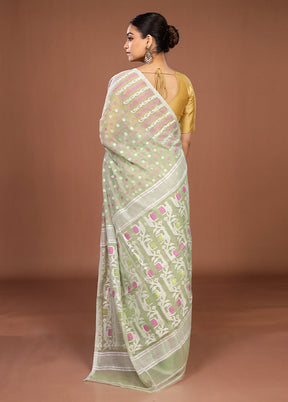 Green Jamdani Cotton Saree Without Blouse Piece