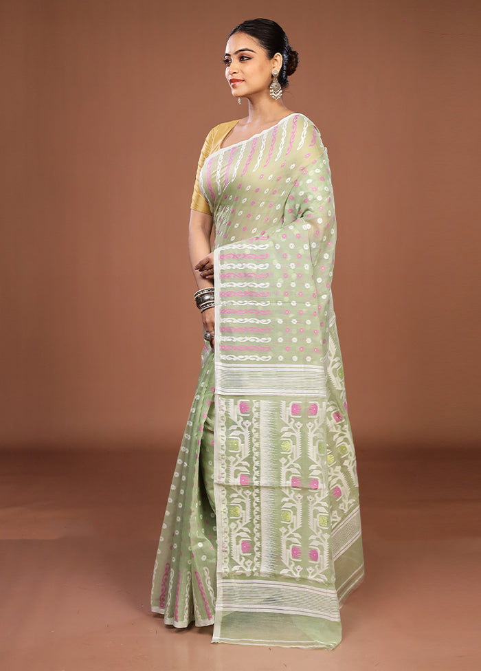 Green Jamdani Cotton Saree Without Blouse Piece