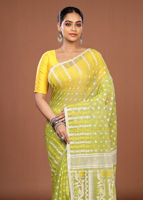 Green Jamdani Cotton Saree Without Blouse Piece