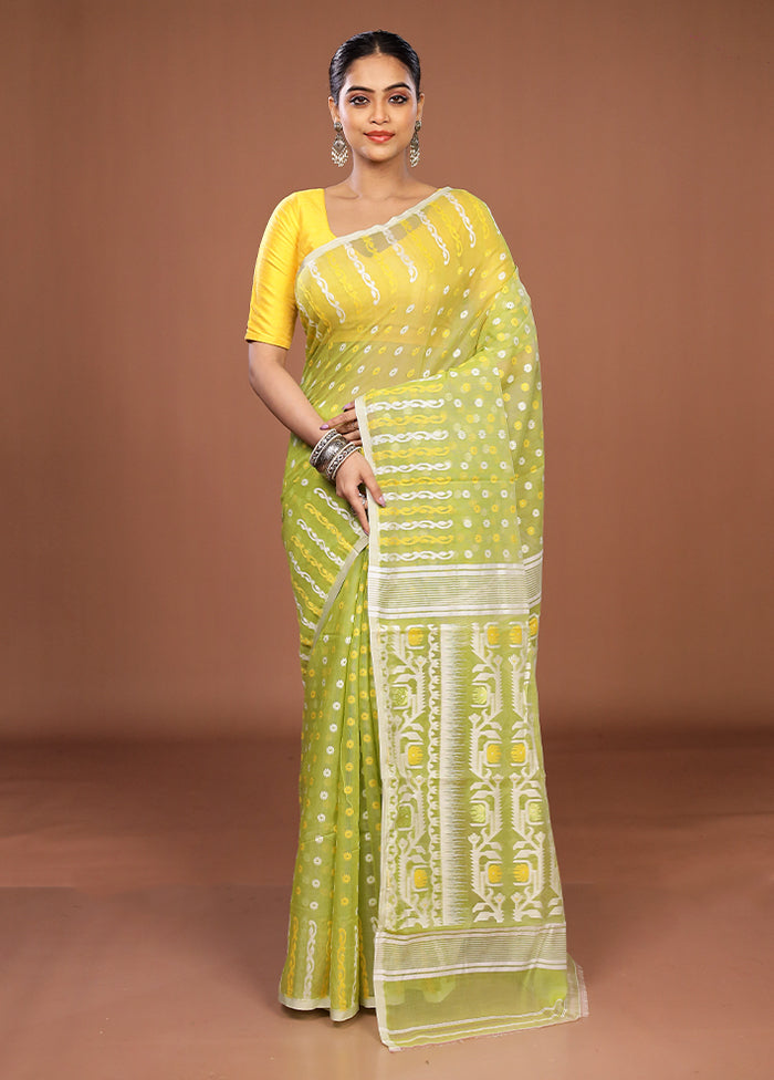 Green Jamdani Cotton Saree Without Blouse Piece