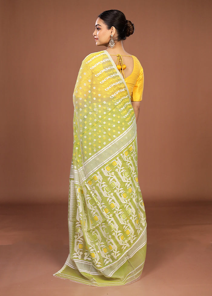 Green Jamdani Cotton Saree Without Blouse Piece