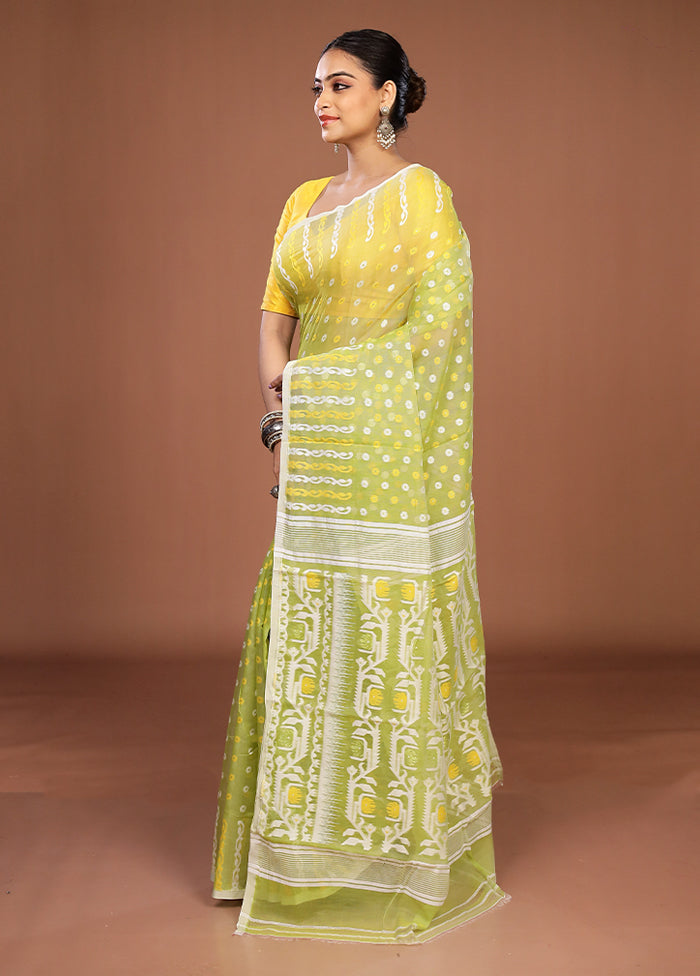 Green Jamdani Cotton Saree Without Blouse Piece
