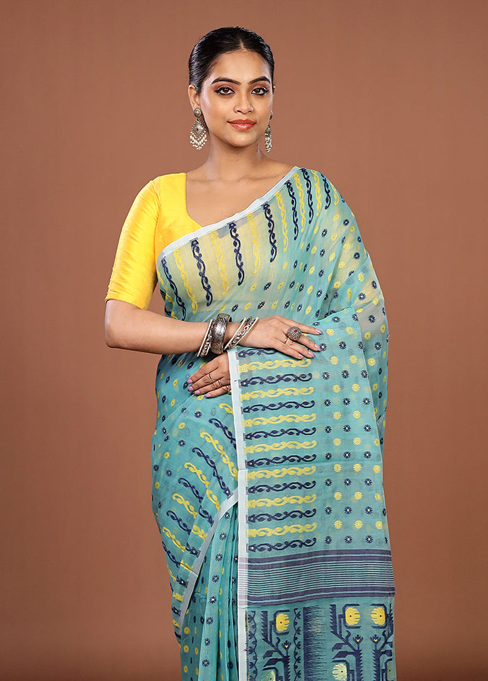 Green Jamdani Cotton Saree Without Blouse Piece