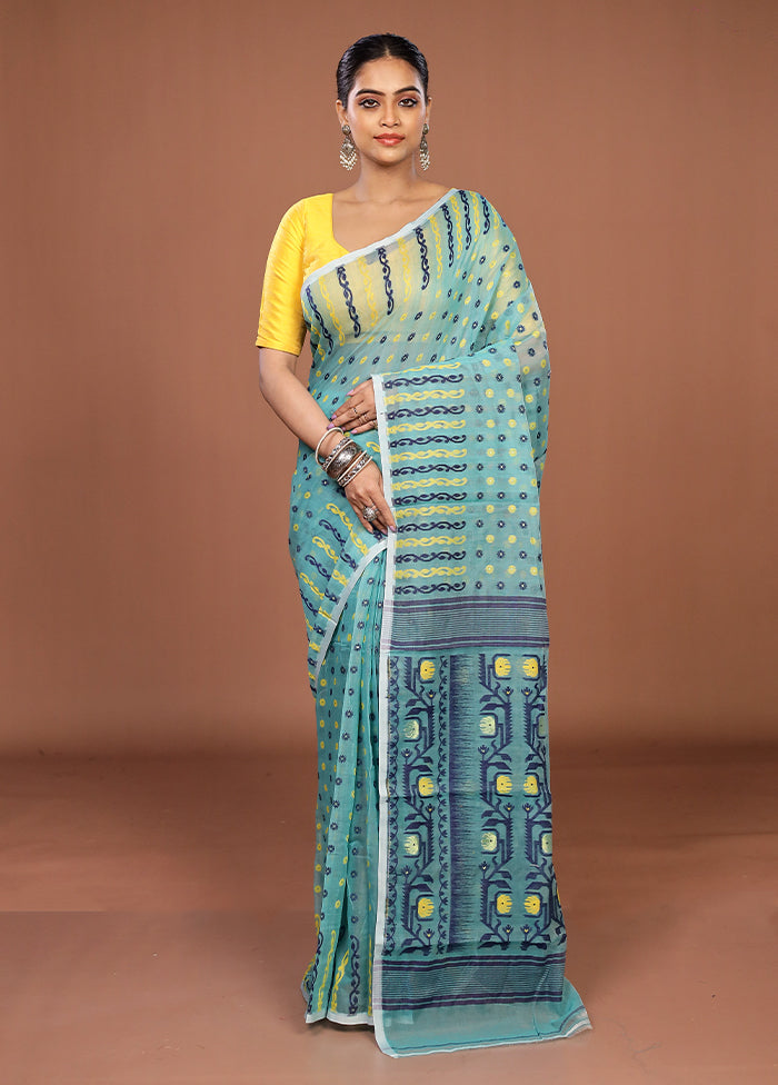 Green Jamdani Cotton Saree Without Blouse Piece
