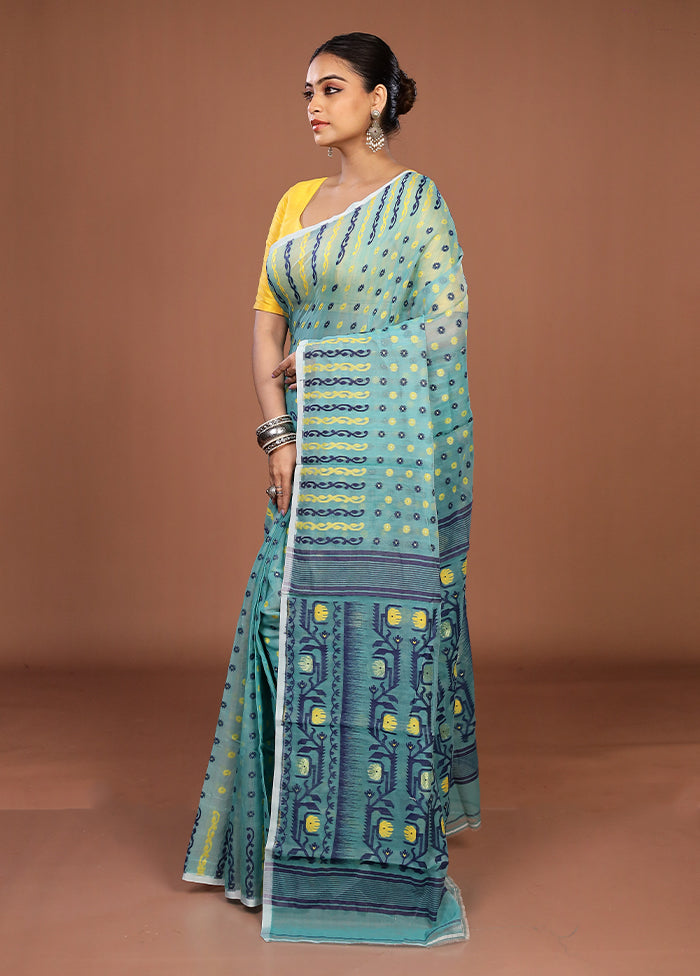 Green Jamdani Cotton Saree Without Blouse Piece