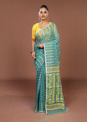 Green Jamdani Cotton Saree Without Blouse Piece