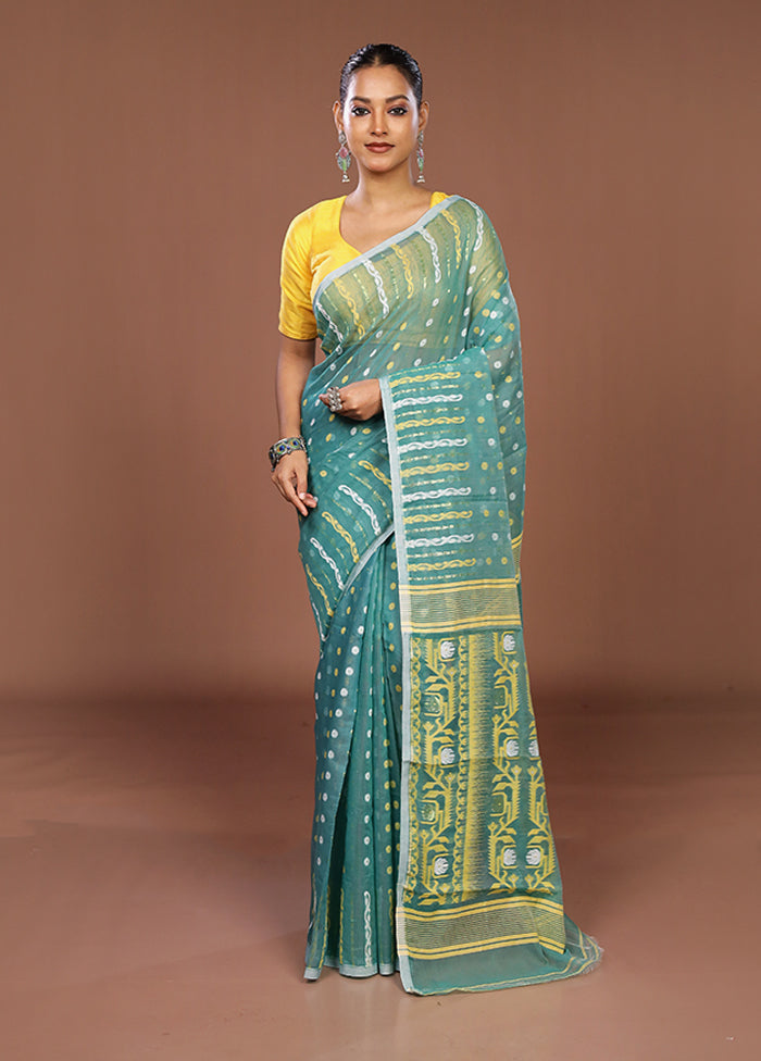 Green Jamdani Cotton Saree Without Blouse Piece