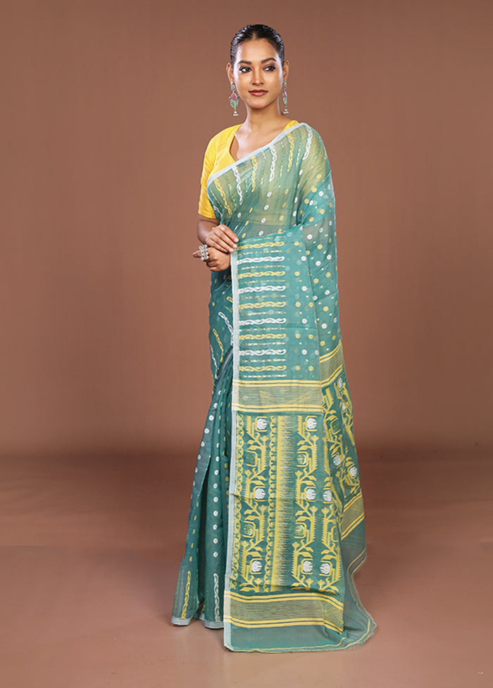Green Jamdani Cotton Saree Without Blouse Piece