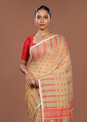 Cream Jamdani Cotton Saree Without Blouse Piece
