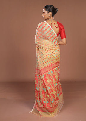 Cream Jamdani Cotton Saree Without Blouse Piece