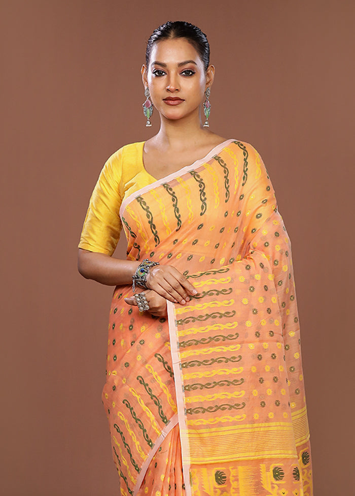 Orange Jamdani Cotton Saree Without Blouse Piece