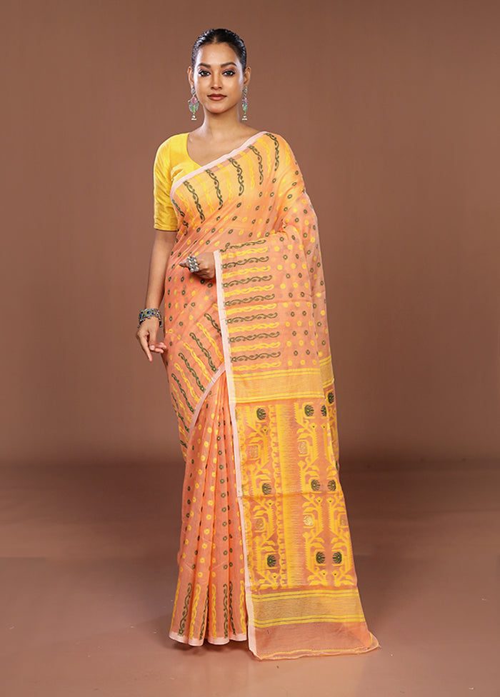 Orange Jamdani Cotton Saree Without Blouse Piece