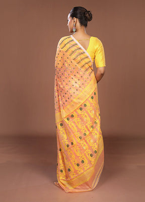 Orange Jamdani Cotton Saree Without Blouse Piece