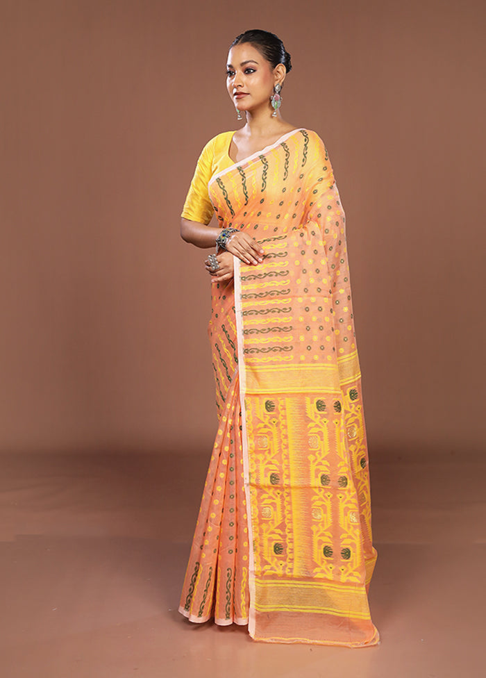 Orange Jamdani Cotton Saree Without Blouse Piece