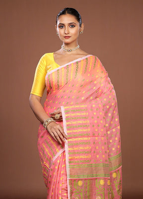 Pink Jamdani Cotton Saree Without Blouse Piece