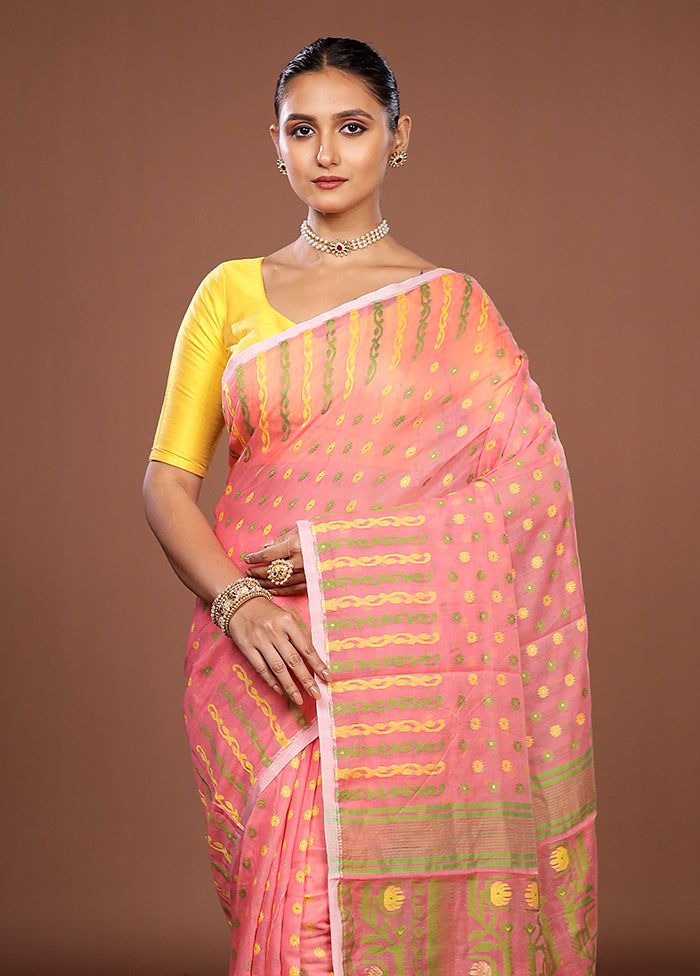 Pink Jamdani Cotton Saree Without Blouse Piece