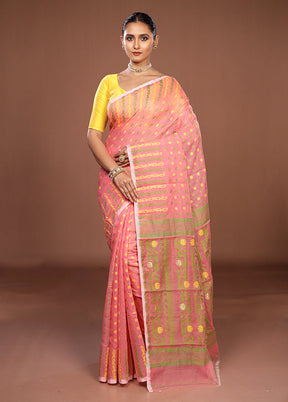 Pink Jamdani Cotton Saree Without Blouse Piece