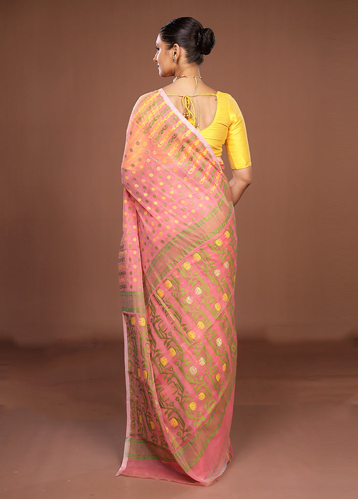 Pink Jamdani Cotton Saree Without Blouse Piece