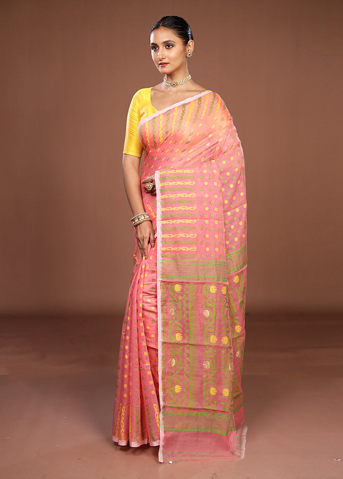 Pink Jamdani Cotton Saree Without Blouse Piece