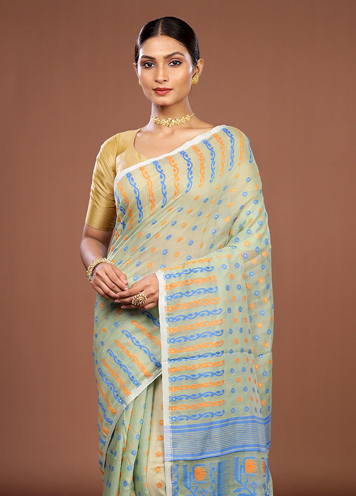 Green Jamdani Cotton Saree Without Blouse Piece