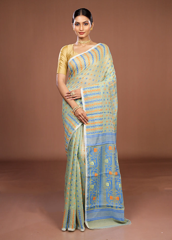 Green Jamdani Cotton Saree Without Blouse Piece