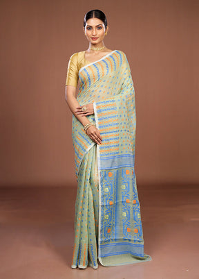 Green Jamdani Cotton Saree Without Blouse Piece