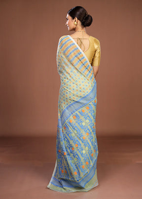 Green Jamdani Cotton Saree Without Blouse Piece