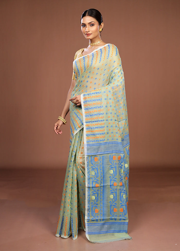 Green Jamdani Cotton Saree Without Blouse Piece