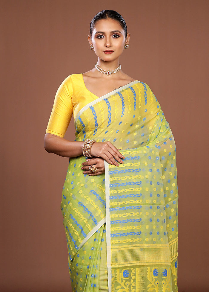 Green Jamdani Cotton Saree Without Blouse Piece