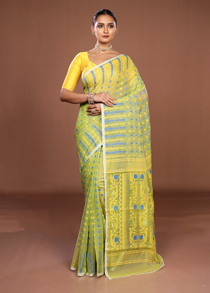 Green Jamdani Cotton Saree Without Blouse Piece