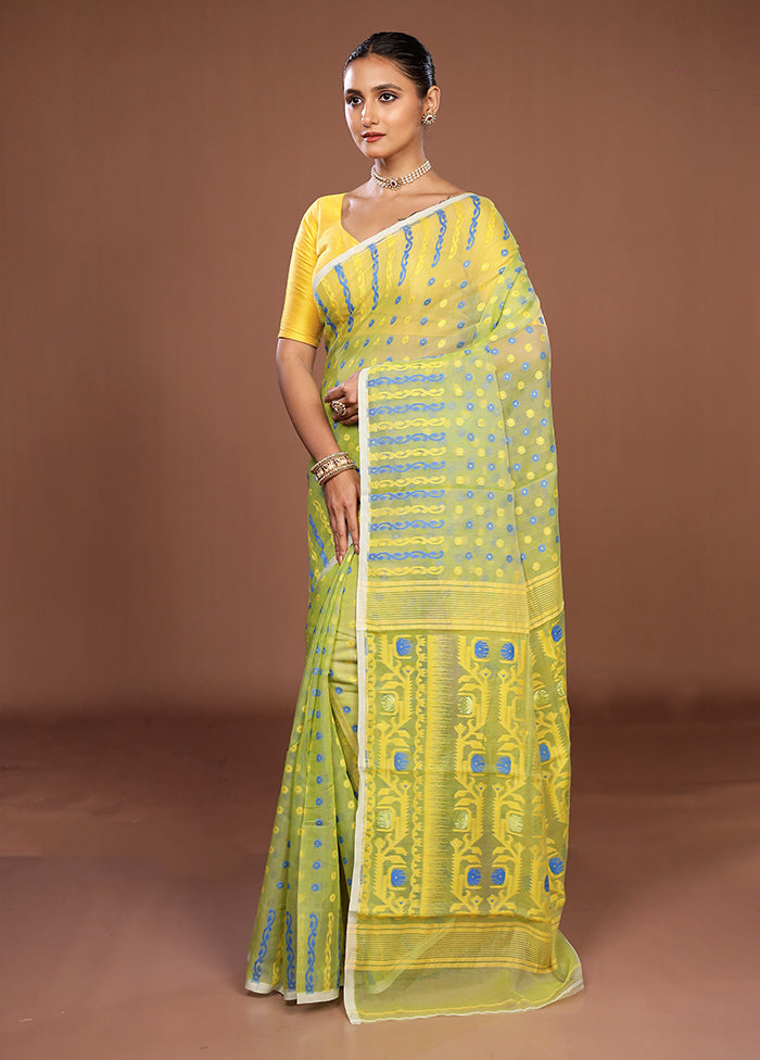 Green Jamdani Cotton Saree Without Blouse Piece