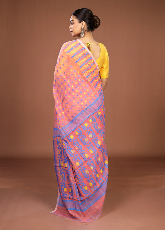 Pink Jamdani Cotton Saree Without Blouse Piece