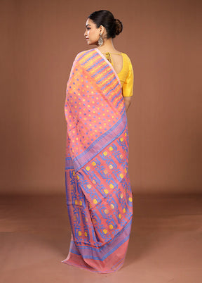 Pink Jamdani Cotton Saree Without Blouse Piece